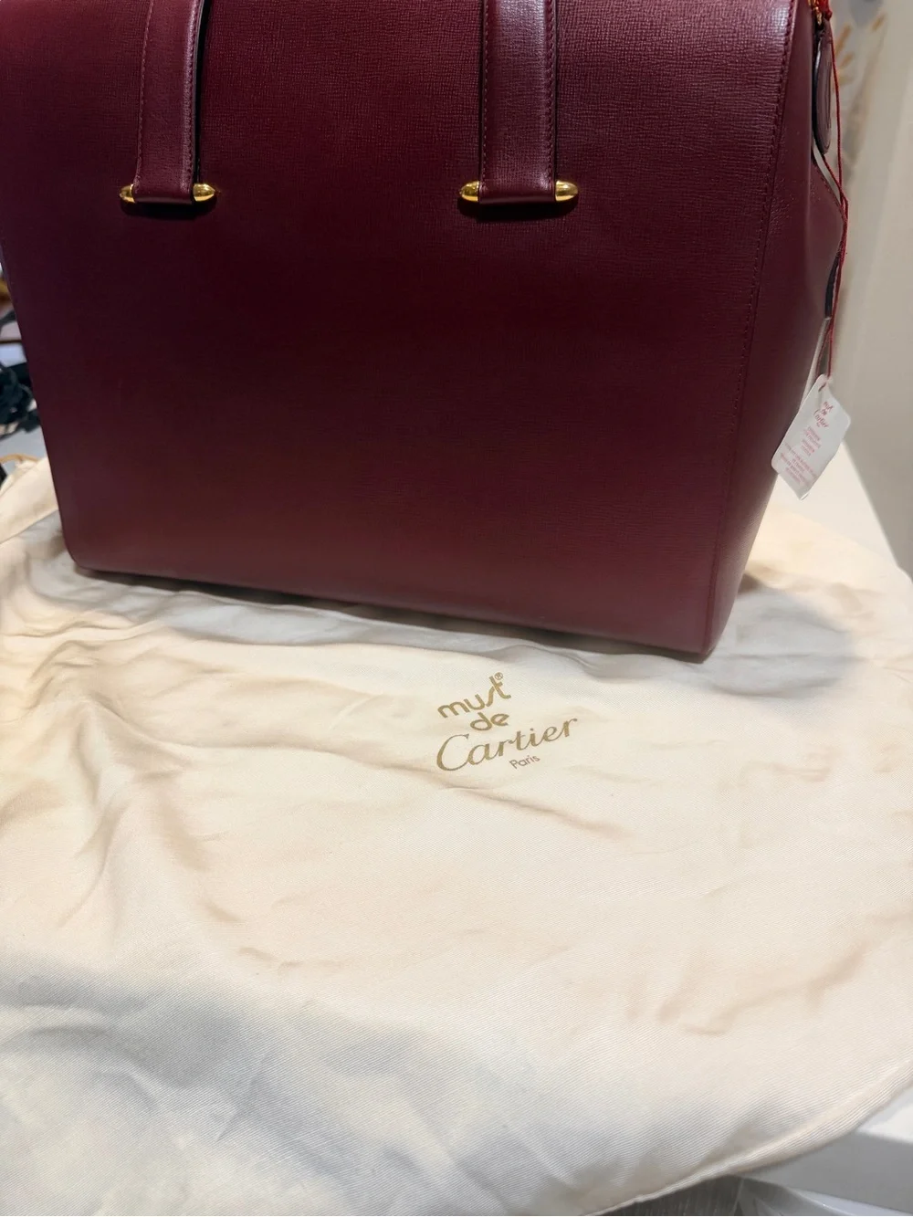 Must de Cartier Bordeaux Leather Bag Vintage Tote Authentic with Dust Bag & COA